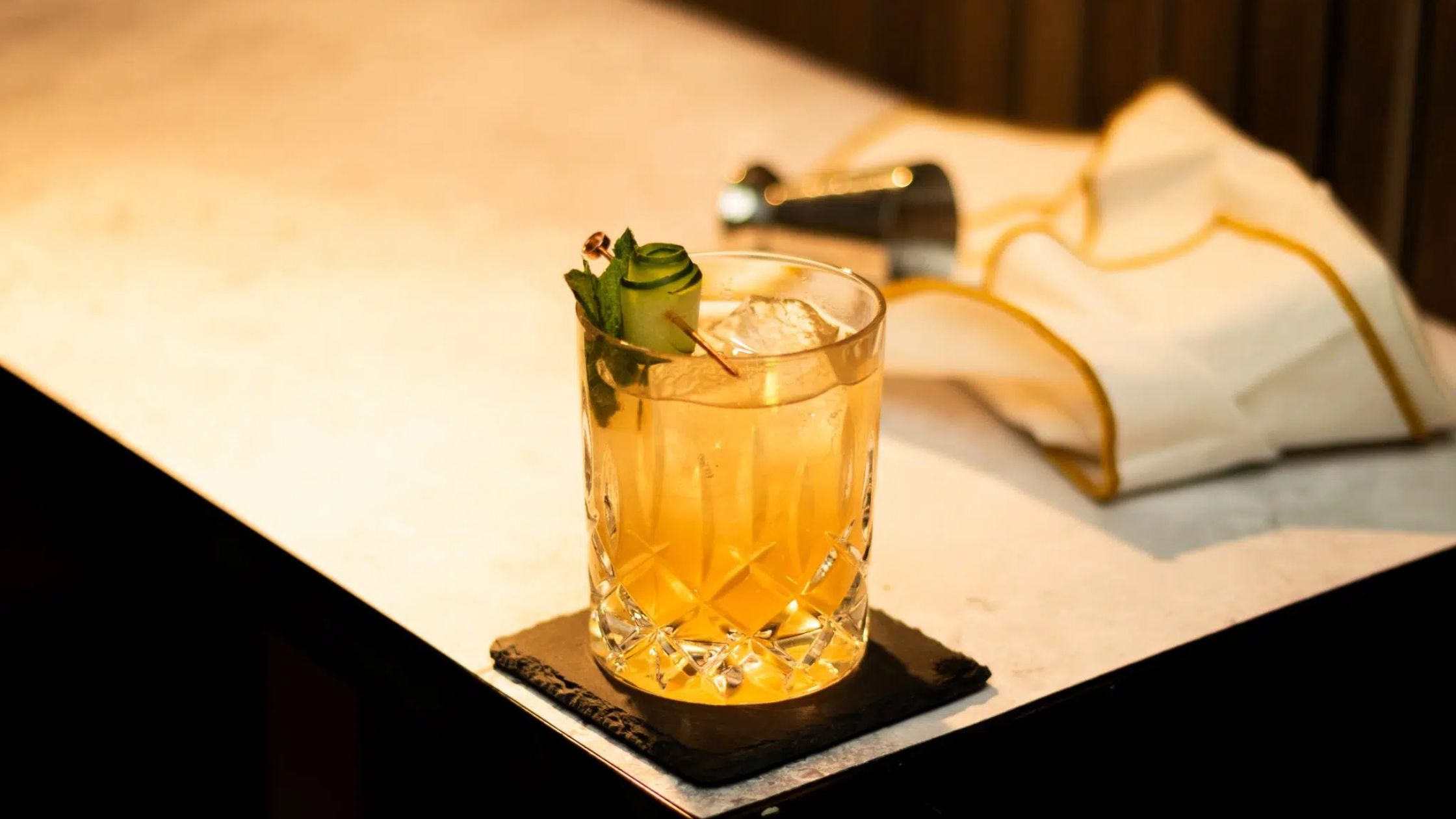 Golden old fashioned cocktail